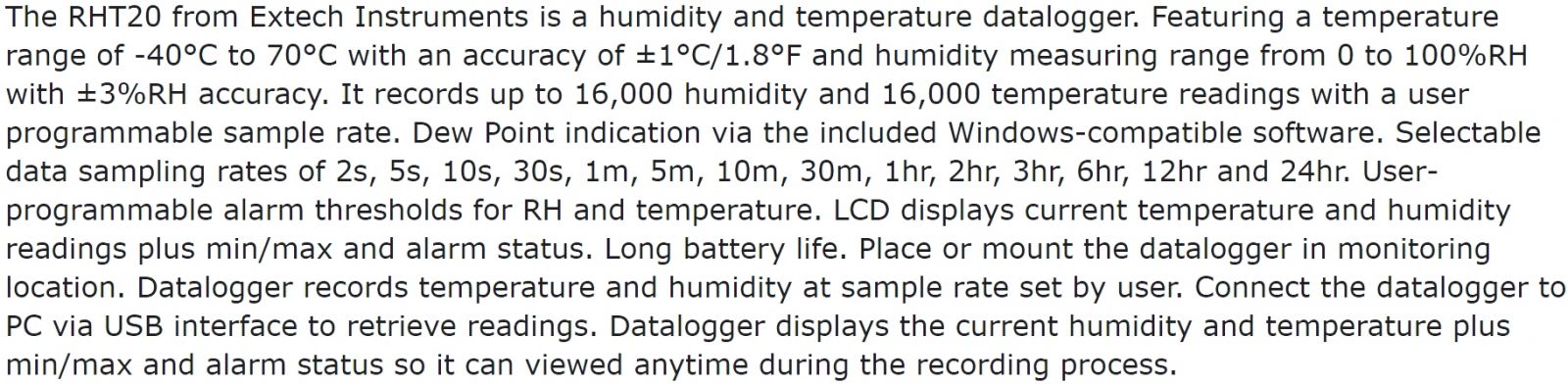 אוגר נתונים טמפרטורה לחות EXTECH INSTRUMENTS DATA LOGGER RHT20 TEXT